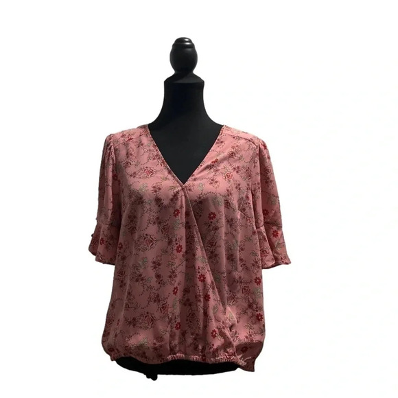 Sanctuary floral bell sleeve wrap blouse. Medium. - Picture 1 of 7